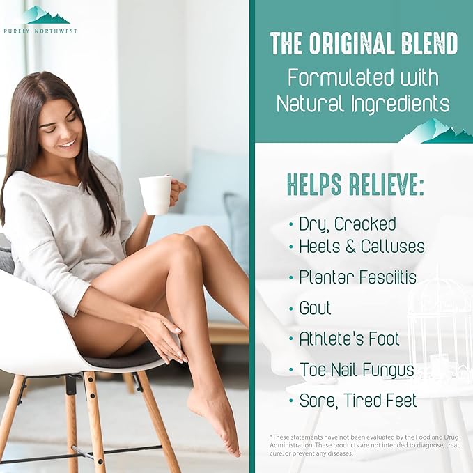 PURELY NORTHWEST-Tea Tree Oil & Peppermint Foot Soak with Epsom Salt-for Stubborn Foot Odor, Athletes Foot Burning & Itching, Damaged Discolored Nails-A Natural Callus Remover 16 Ounces