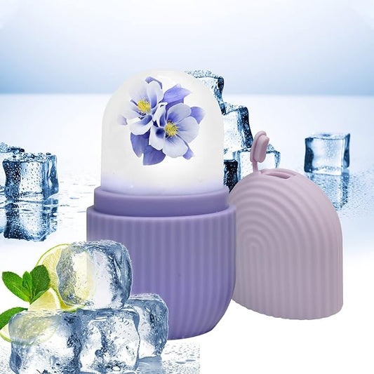 Ice Roller for Face,Silicone Facial Massage Ice Mold,Ice Cube Mold for Face Eye and Neck,Naturally Tone and Tighten Skin,de-puff Eye Bags,Reusable Beauty Ice Facial Roller for Woman Gift (Purple)