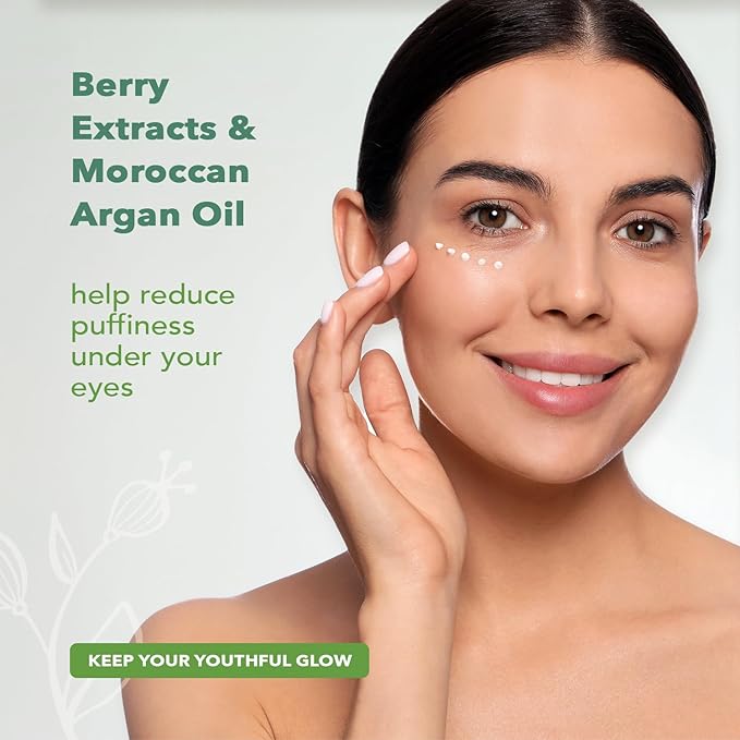 Nourish Organic Eye Treatment, Bilberry & Arctic Berries – Age Defense Under Eye Cream with Vitamin C + Washable Cotton Round