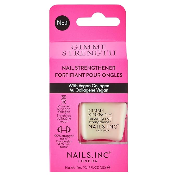 Nails.INC Gimme Strength Nail Treatment, Restoring Nail Strengthener with Vegan Collagen, Shimmering Nail Highlighter, Cruelty Free, Vegan