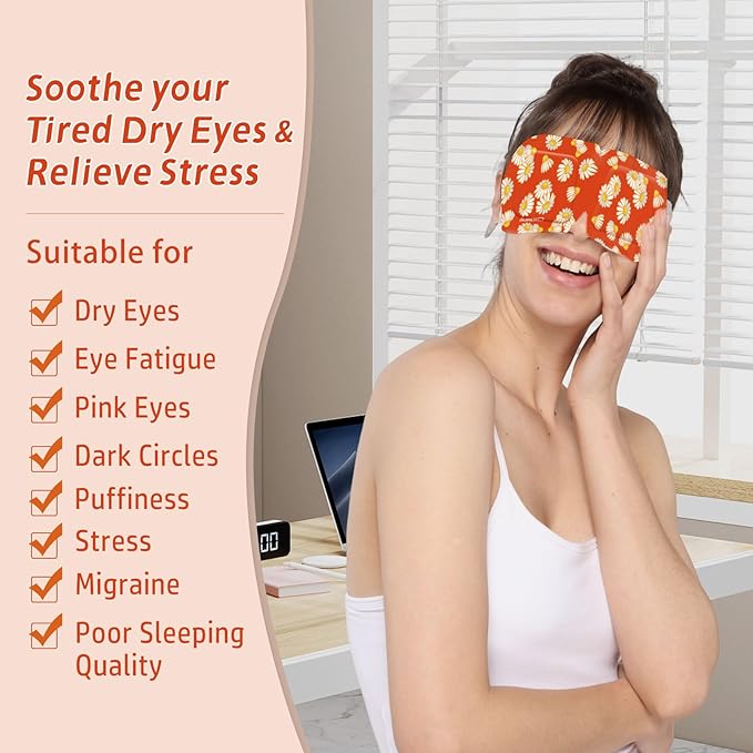 Steam Eye Mask Self Heating Moist Eye Compress Disposable SPA Warm Eye Mask 10 Packs for Dry Eyes, Eye Fatigue, Stress Relief, Soothing Headache Travel Trouble Sleeping (Chamomile)