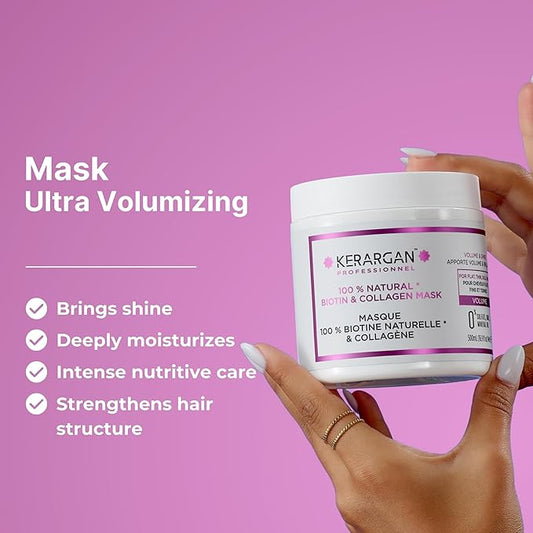 KERARGAN - Volumizing Hair Mask with Biotin & Collagen - For Flat, Thin, Dull Hair - Enhanced Volume & Shine - Sulfate-Free, GMO-Free, Mineral Oil-Free - 16.9 Fl oz