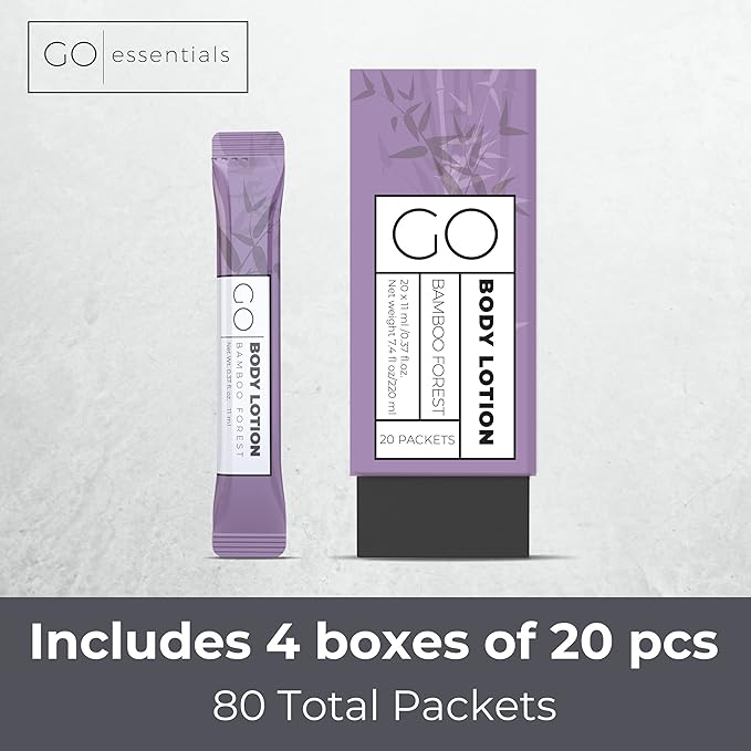 GO Essentials Travel Lotion Packets – Single Use Body and Hand Lotion for Hydrated Skin and Travel Size Toiletries - Bulk Travel Size Lotion Packets. Womens Gift Set, Homeless Supplies Bulk Lotion