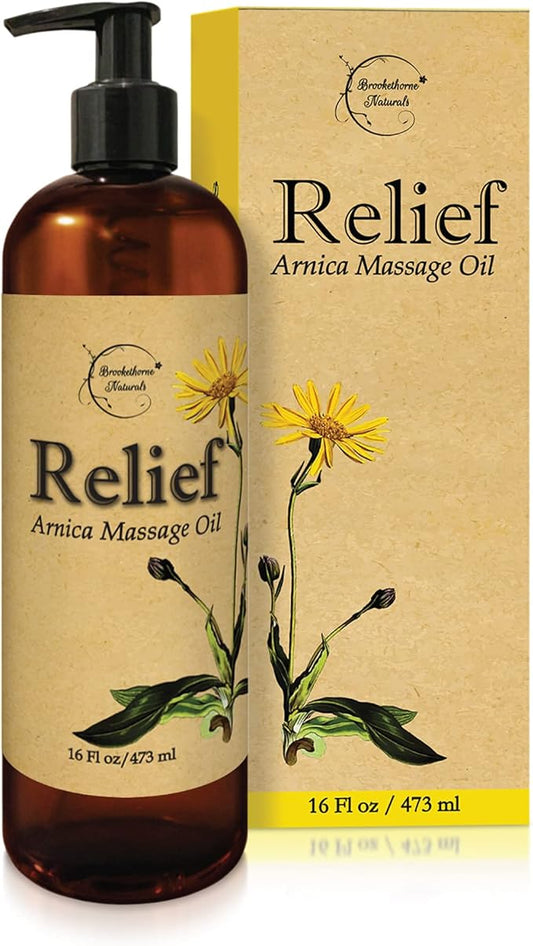 Relief Arnica Massage Oil for Massage Therapy, Home Use & Therapeutic Massaging | Great for Lymphatic Drainage, Sore Muscles & Joints | All Natural with Arnica Montana & Lemongrass Essential Oil