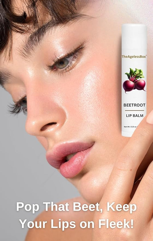 TheAgelessBox® Beetroot Lip Balm – Natural & Organic Lip Care with Shea Butter & Sweet Almond Oil – Hydrating, Antioxidant-Rich & Nourishing – Plant-Based, Cruelty-Free & Eco-Friendly