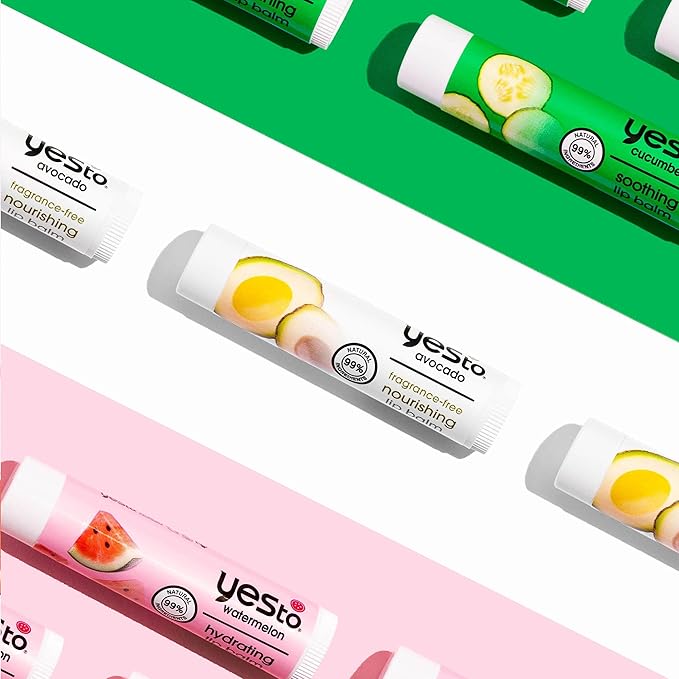 Yes To Watermelon & Cucumber & Avocado Lip Balm Variety Pack, Hydrating Non-Sticky Salves That Replenish Dry Cracked Lips & Lock In Moisture, With Antioxidants, Natural & Cruelty Free, 0.15 Oz, 3-Pack
