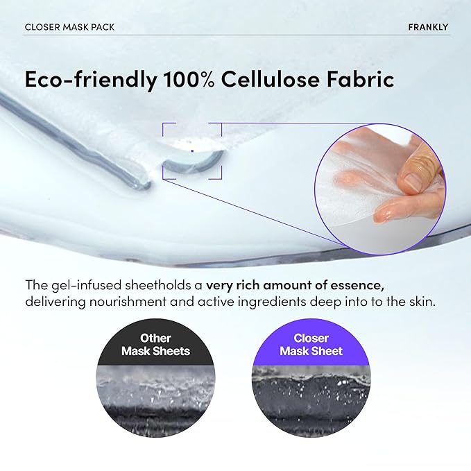 FRANKLY Closer Pore Minimizing Mask – Korean Semi-Gel Face Sheet Mask for Pore Care, Hydration & Firming | Korean Skin Care with Collagen, Triple Hyaluronic Acids & Peptides | 0.74 fl oz, 1pc