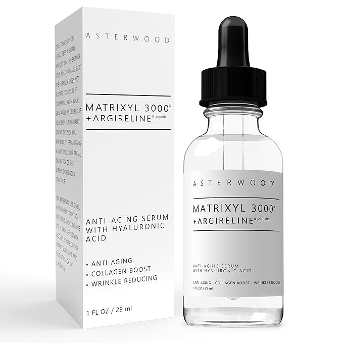Asterwood Matrixyl 3000 + Argireline Serum with Hyaluronic Acid - Anti-Aging, Wrinkle Reducing, Collagen Boosting - Fragrance-Free - 1 Fl Oz