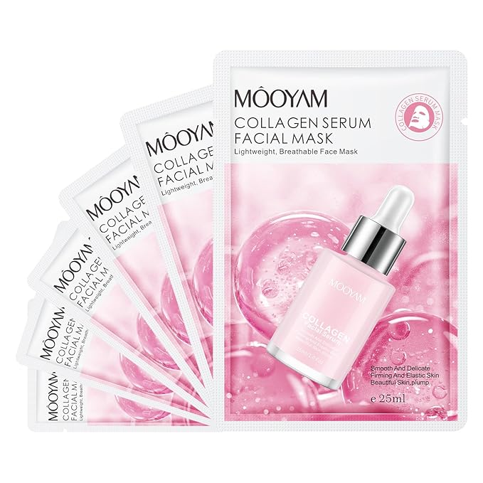 Face Masks Skincare, 6 Pack Collagen Serum Sheet Masks - Hydrating & Smoothing, Moisturizing & Nourishing for All Skin Types