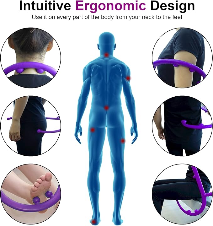 Massage Trigger Point Cane, Muscle Release Tool Self Massage Hook Cane, Handheld Back, Neck, Shoulder, Leg and Feet Massager Rod, Body Deep Tissue for Men & Women, Purple