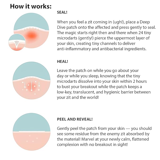 Frilliance Microdart Hydrocolloid Acne Pimple Patches for Zits and Blemishes (4 count) Spot Treatment Stickers for Face & Skin, Vegan and Cruelty Free (Deep Dive Micro Darts)