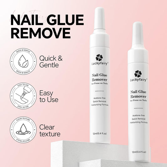 Nail Glue Remover for Press on Nails: Quick Removal Acrylic Nails Semi Solid Nail Glue Acetone-Free, Not for Gel Polish Base Coat Easy Removal Fake Nails, 2Pcs*12ml