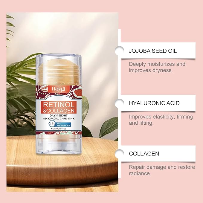 Retinol & Collagen Neck Facial Care Stick, Anti Aging Neck and Décolleté Firming Cream - Tighten and Hydrate Skin Day & Night Neck Tightening Cream Firm Repair Sagging Rejuvenates Skin