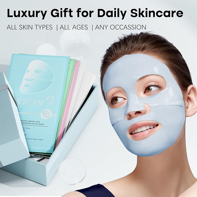 ISTON 4-in-1 Collagen Face Mask Set | Overnight Hydration & Anti-Aging Hydrogel Sheet Masks with Collagen, Hyaluronic Acid, Niacinamide, Peptides & Centella for Wrinkle Reduction& Glowing Skin