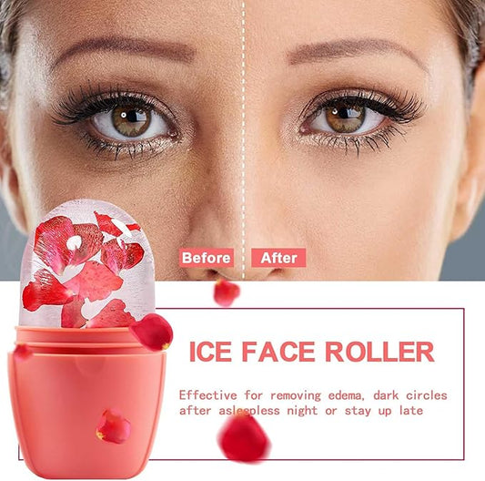 KOGITI Face Ice Roller & Mold - Beauty Facial Massage Tool for Puffiness Relief, Ice Cube Holder (Pink)