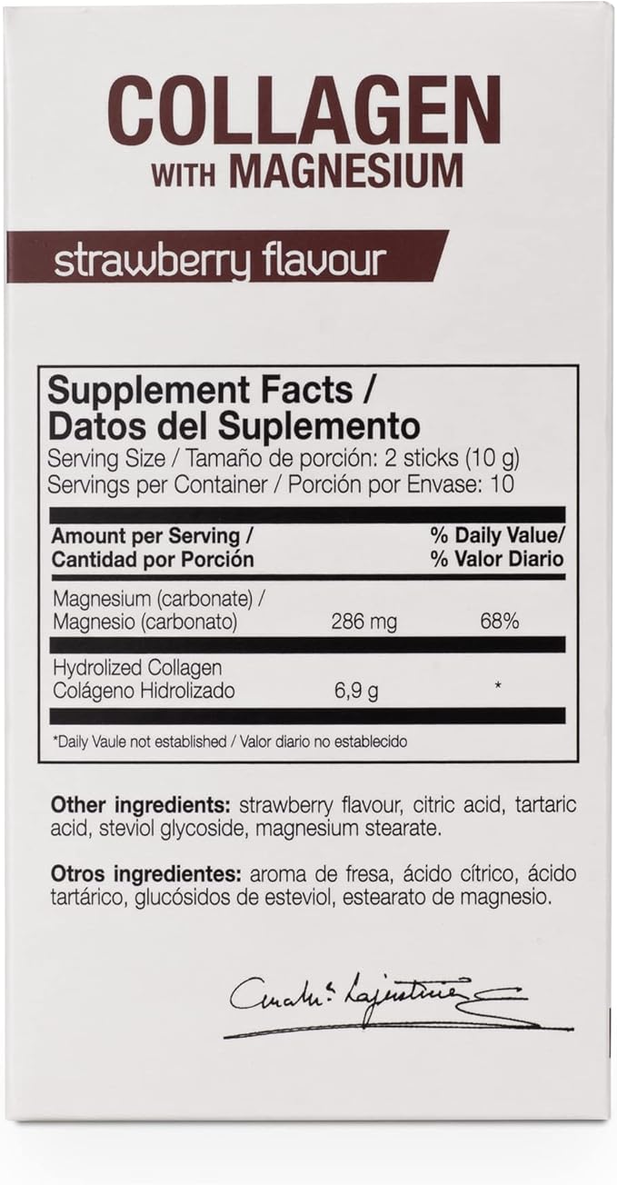Ana Maria Lajusticia - Collagen + Magnesium Powder Sticks. Strawberry Flavour - Travel Pack. Hydrolized Collagen for Healthy Skin, Bones, Nails and Joints. Dairy, Gluten and Sugar Free.