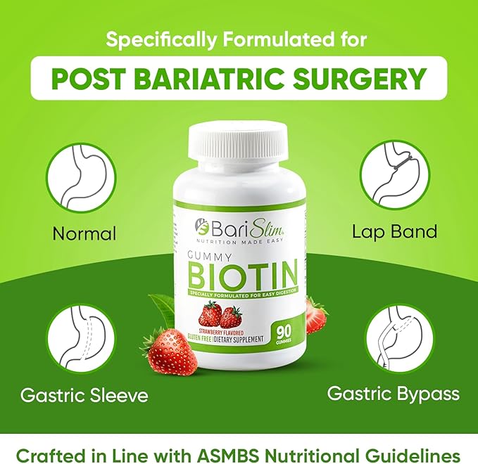BariSlim Bariatric Vitamin Biotin Gummies - Specially Formulated Gummy Vitamin for Patients After Weight Loss Surgery - Easy to Digest and Great Tasting Fruit Flavors | 90 Fruit Chews