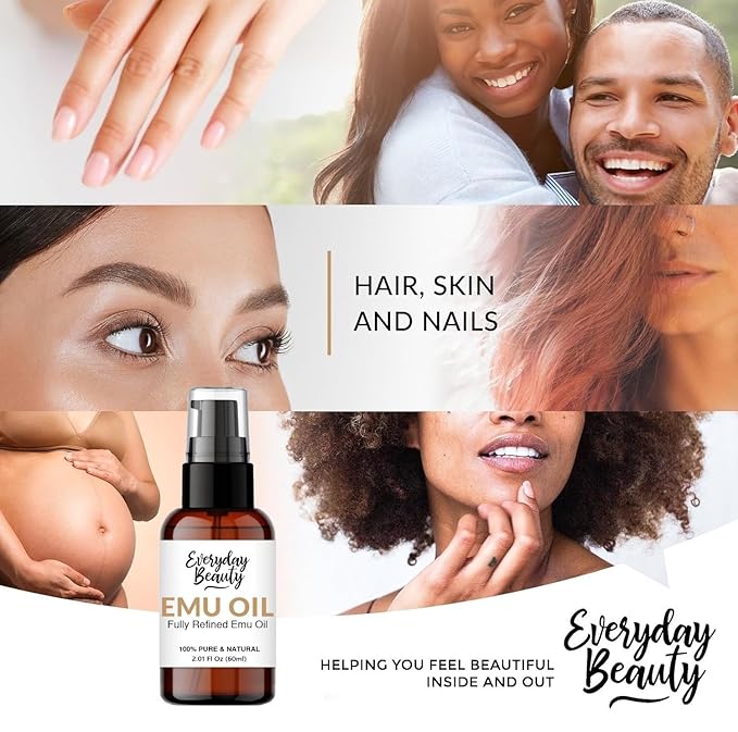 Pure Australian Emu Oil - All Natural 6X Refined for Face, Skin and Hair - Highly Effective Hydration for Sensitive Skin & Hair Growth - Perfect for Scars & Blemishes - 2.01 Fl Oz With Pump Top