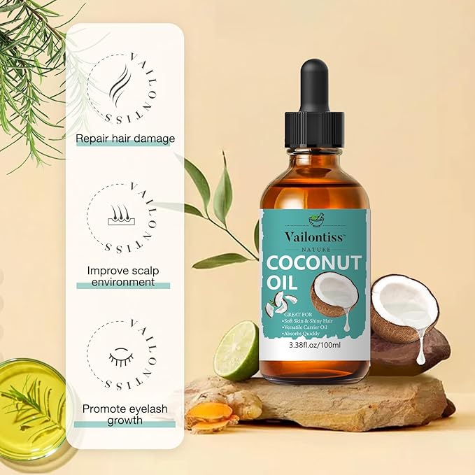 Coconut Oil - Carrier Oil for Hair Growth,Relaxing Massage and Body Oil, Pure Non-Greasy Coconut Oil for All Hair Types and Skin(Coconut Oil, 3.4 Fl Oz)