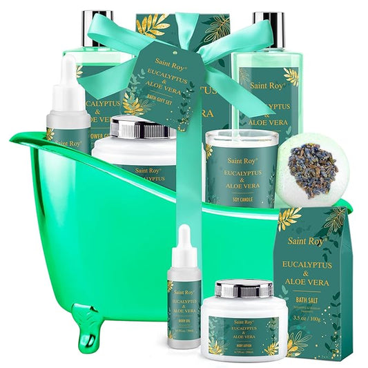 Mother's Day Gift for Mom bath and body Gifts for Her & him Gift Baskets for Women - Saint Roy Eucalyptus & Aloe Vera Scented Birthday Gifts for Women,8 pcs Spa Gift Set, Mother's Father Day