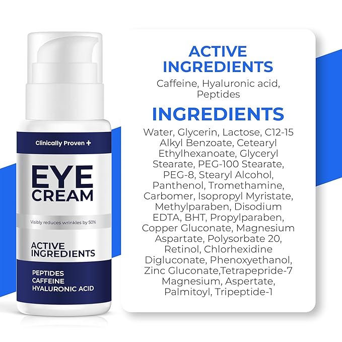 Under Eye Cream for Puffiness and Bags Under Eyes, Eye Bags Treatment for Men & Women - Anti Wrinkle Cream for Dark Circles, Baggy Eyes Treatment for Women with Retinol, Hyaluronic Acid & Caffeine
