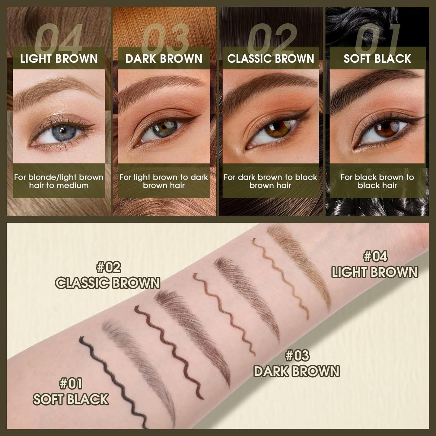 UCANBE Eyebrow Pen, Dual-Ended Eyebrow Pencil with 4-Fork-Tip & Gel Eyeliner for Women, Eye Brow Pen with Gel Eyeliner Pencil, Microblading Eyebrow Pencils with Hair Like Strokes, Dark Brown