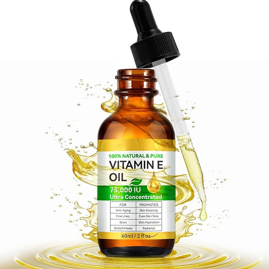 Vitamin E Oil, Body Oil Blend 75,000 IU Boost Skin Collagen, Hydrate and Plump Skin, Reduce Fine Lines and Scars, 2 Fl Oz