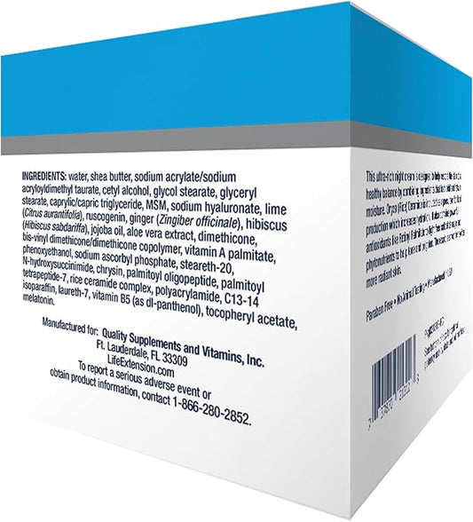 Life Extension Skin Care Collection Night Cream, retinyl palmitate, rice bran ceramides, shea butter, green tea, melatonin-based formula for nighttime skin rejuvenation, 1.65 oz (47 g)