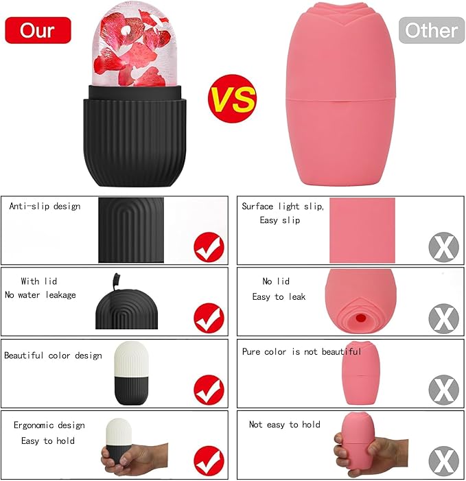 XHJRI Face Roller Massager for Skin Care, Reusable Ice Mold Massage Roller - Cordless, Battery Powered, Black White, Migraine Relief, Rolling Therapy for Whole Body