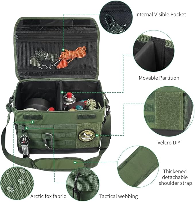 18L Camping Storage Bag, Multifunctional Waterproof Picnic Basket, Tent Stakes Organizer,With Adjustable Shoulder Strap for Hiking Cookware, Travel, Car