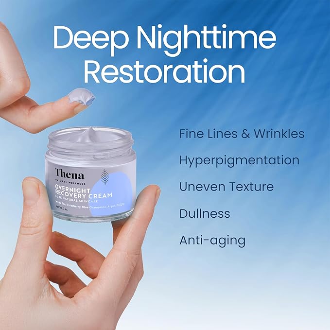 THENA Overnight Recovery Cream Anti Aging Night Cream Natural & Organic Skin Care With Regenerating Collagen Night Face Moisturizer For Women & Men