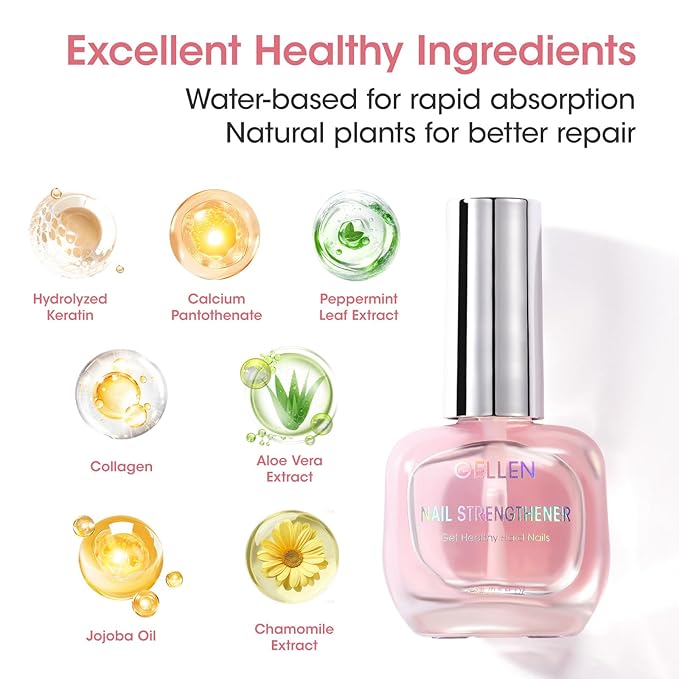 Gellen Nail Strengthener Protein | Nail Growth Strengthen & Repair Thin Weak Damaged Nails | Keratin Calcium Nourish Nail Care Treatment Sakura Scent, 15ml Air Dry Clear Finish