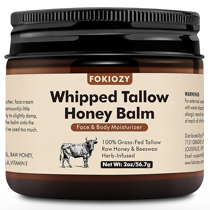 Beef Tallow for Skin, 100% Grass-Fed Whipped Beef Tallow Honey Balm for Face and Body, Tallow Face Moisturizer with Jojoba Oil, Shea Butter for Sensitive, Dry Skin - 2 oz