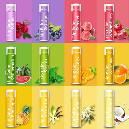 20 Pack Lip Balm, 12 Flavored Natural Lip Balm Bulk Set, Moisturizing Bulk Mini Balm Pack for Dry Cracked Lips,Hydrating for Gifts Party Favors(4.2g/0.15oz)