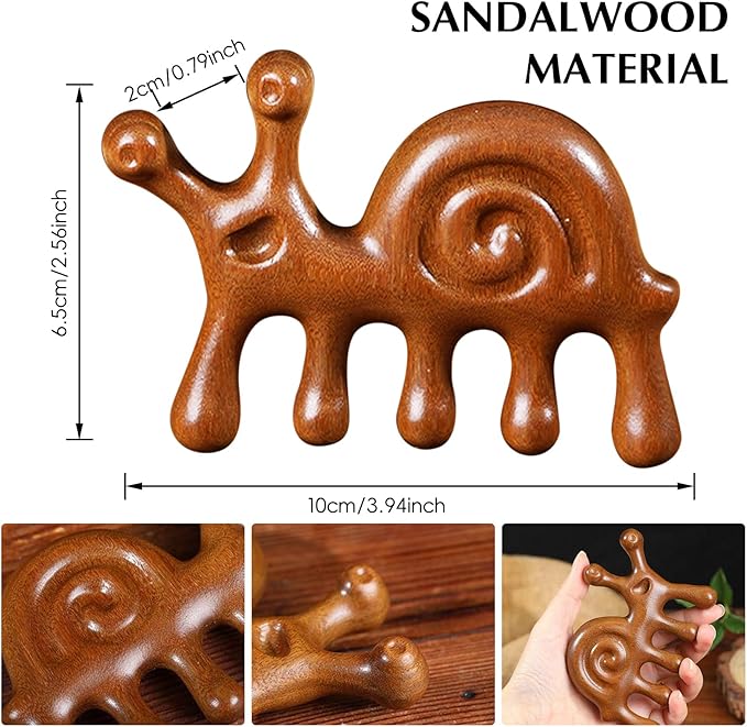 Manual Scalp Massager - Sandalwood Massager Tool for Scalp, Eye, Facial, Neck - Snail Massage Gua Sha Comb for Men Women