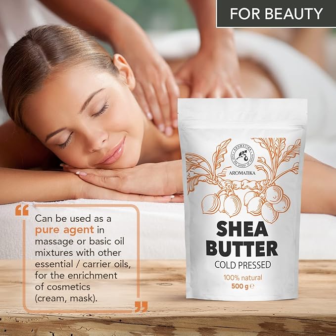 Shea Butter 17.5 Oz (500g) - Unrefined Raw/Pieces - Africa - Ghana - 100% Pure Shea Butter Body Butter - Cosmetic Grade - for Hair Skin Lip Face Feet Body Care - Massage - AROMATIKA