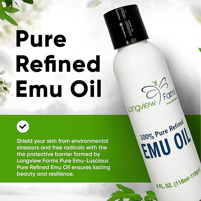 Longview Farms® Emu Oil - Hair and Body Oil - 100% Pure & Refined Emu Oil for Skin & Hair Care | Premium Quality Hydration & Nourishment | 1/2 Fl. Oz