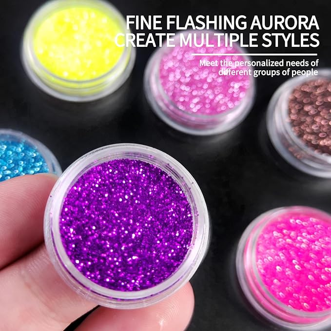 6Pcs Nail Cuticle Oils Nutrition Oil Pen and Nail Glitter Powder Set 12 Colors Glitter Powder for Nails