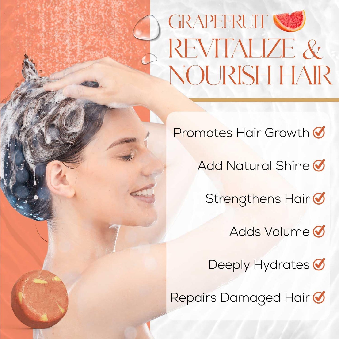 IIBESA Rice Water Shampoo Bar - Hair Growth & Volumizing Deep Hydrating - Japan Made Organic Ingredients - Solid Shampoo Bars For All Hair Types - Sulfate-Free Essential Oils - Grapefruit