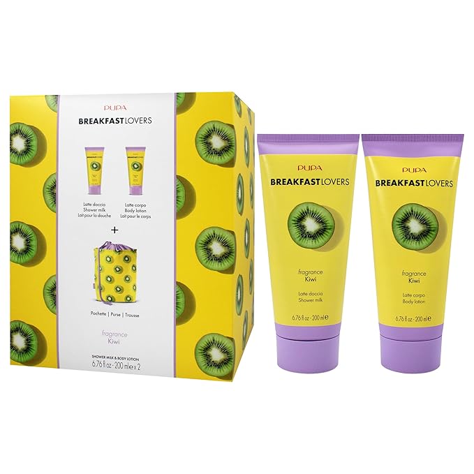 Pupa Milano Breakfast Lovers Set, Kiwi, 3 Pc - Body Wash and Lotion - Moisturizing Body Lotion - Hydrating Body Wash - Skin Care Gift Set