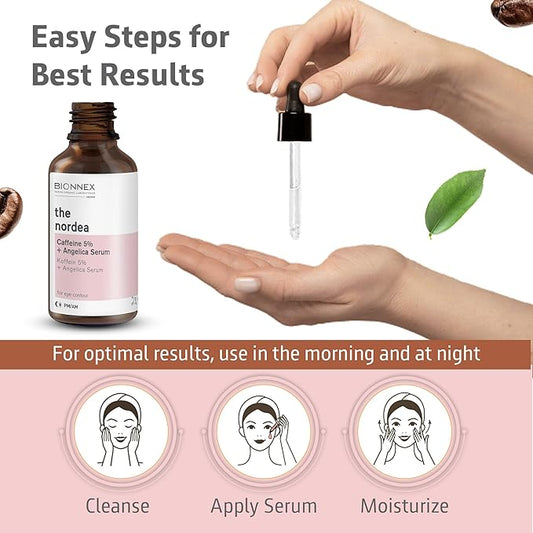The nordea - 5% Caffeine Serum Angelica - Anti-Aging Eye Serum for Dark Circles, Puffiness and Wrinkles - Caffeine Eye Serum Natural and Vegan - 30 ml (5% Caffeine Skin Serum)