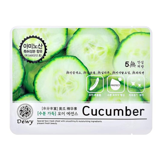 TNB Dewy Korean Essence Face Mask, Moisturizing Mask Sheet Pack, Korean Skin Care For All Skin Types (Cucumber)