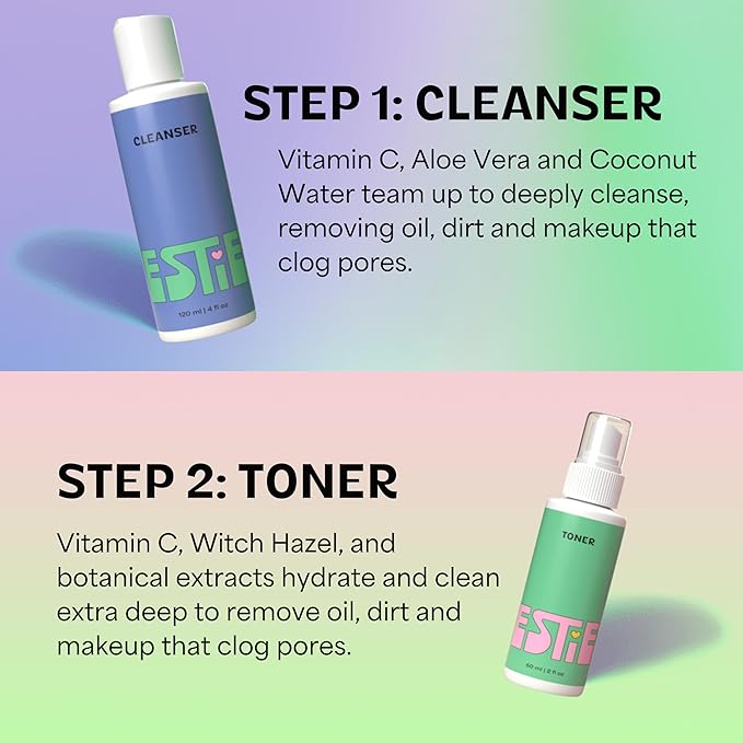 InstaNatural BESTIES BFF Four Step Teen Skincare Kit | Simple Skincare for Healthy Skin (Cleanser, Toner, Serum & Gel Moisturizer for All Skin Types) (BFF Four Step Kit, Fresh Citrus)