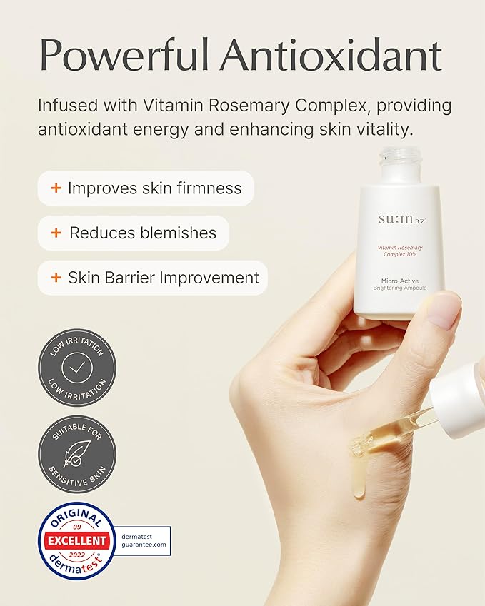 SU:M Micro-Active Toning Ampoule (0.5 fl oz) - High Potency Serum for Immediate and Firming, All Skin Types, Korean Skin Care. Pure Vitamin C & E, Niacinamide.