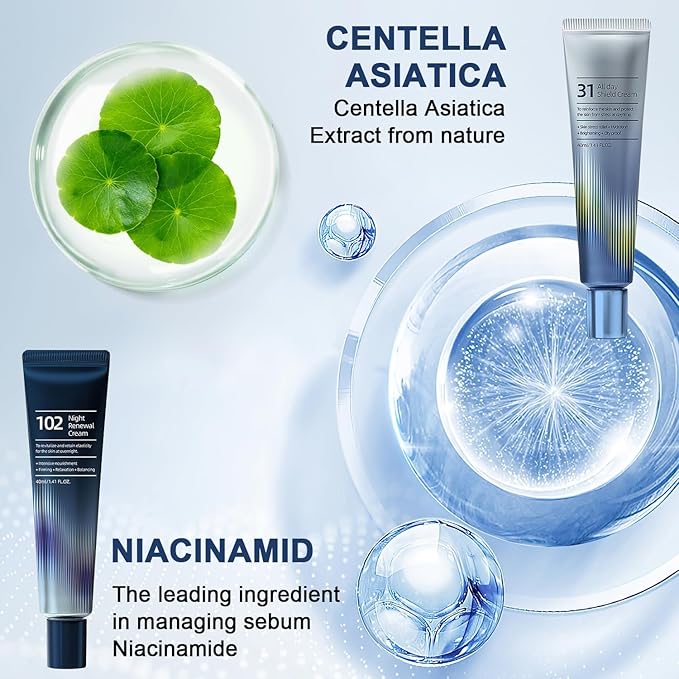 FAGOBYX 31 All-Day Shield Cream & 102 Night Renewal Cream,All-day & Night 2 Pcs Cream For Face,Intensive Skin Care,Centella Asiatica And Niacinamide,All Skin Types