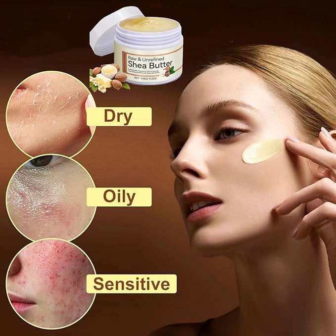 Pure Organic Shea Butter, Raw Body Butter Enriched with Vitamin A, Vitamin F, Deep Nourishing Body Hair and Face, Long-Lasting for Dry Skin, Hair Care, Natural Moisturizer