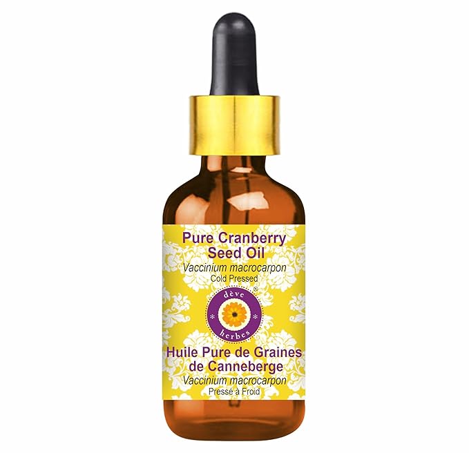 Deve Herbes Pure Cranberry Seed Oil (Vaccinium macrocarpon) with Glass Dropper Cold Pressed 100ml (3.38 oz)