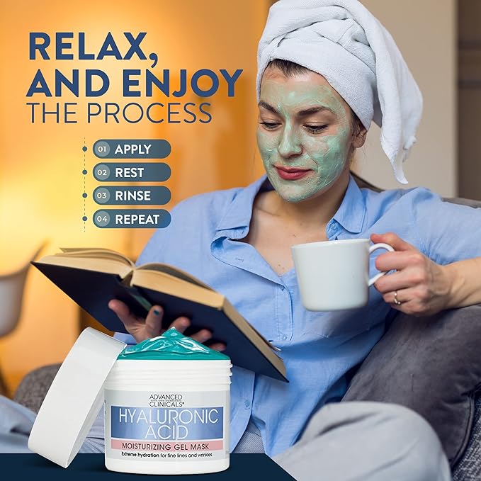 Advanced Clinicals Hyaluronic Acid Gel Facial Mask Skin Care Treatment, Brightening, Hydrating Anti Aging Face Mask & Moisturizer Helps Transform Dry Skin W/Collagen, Chamomile, & Aloe Vera, 5 Fl Oz