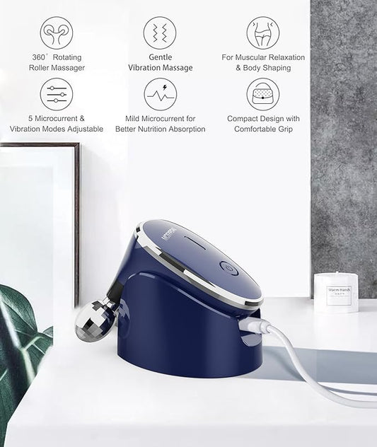 Microcurrent-Facial-Device, 5-in-1 Microcurrent Multifunctional Facial Massager, Face Roller Face Massager for Skin Care, Royal Blue