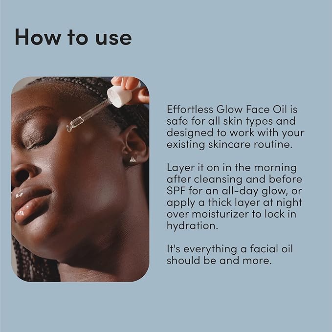 hers Effortless Glow Face Oil - Anti Aging Facial Oil for Glowing Skin - Softens, Hydrates, Smoothes Wrinkles - Contains Jojoba Oil, Tea Tree Oil, Rosehip - 1 fl Oz